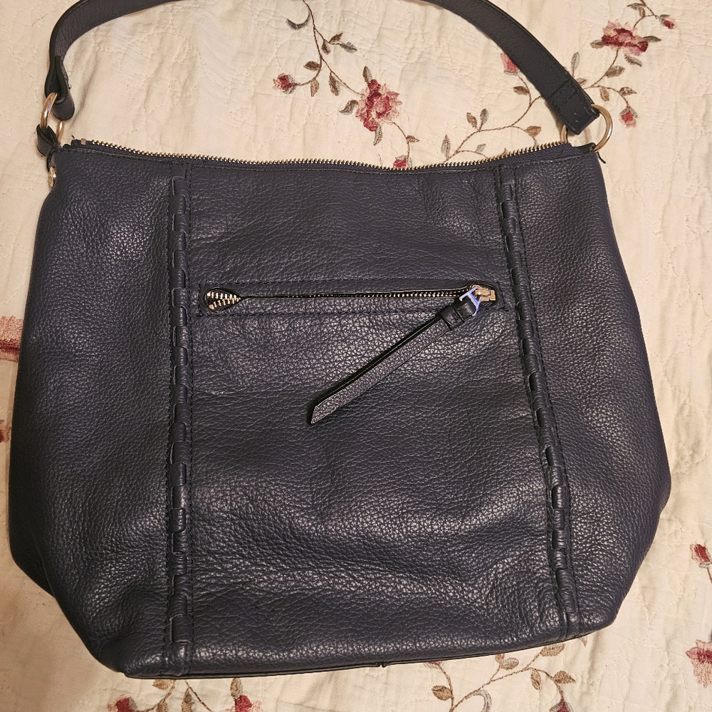 Navy Leather Shoulder Bag